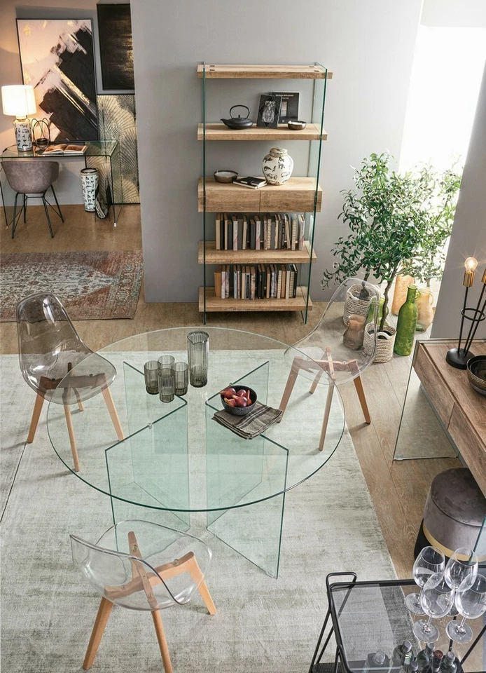 Mesa Vidrio Redondo Diámetro 130 Diseño Moderno Salón Oficina Cocina - Imagen 4 de 4