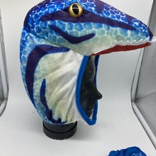 Kids Dinosaur Plush Hood Halloween costume blue with dinosaur mittens