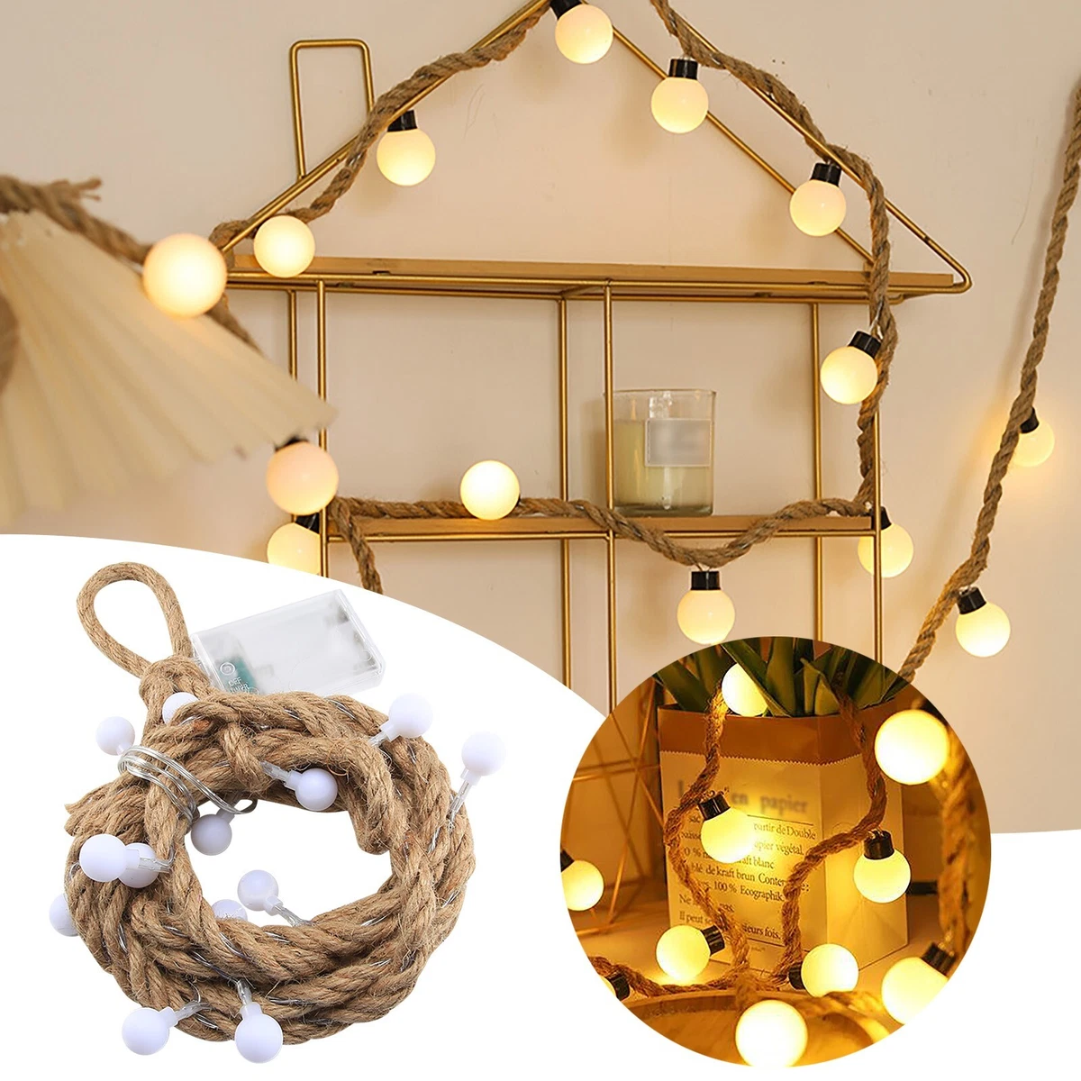LED Ball Hemps Rope Light String Bubble Ball Glow in The Decorations for Adults