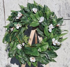 LG. MAGNOLIA LEAF  BLOSSOMS ALL SEASONS  WALL DOOR MANTEL HOME DECOR WREATH