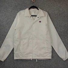 CHAMPION West Breaker Coach Jacket Mens S White C Logo 90s Stadium Clean Preppy