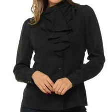 Sweet Habit Ruffle Button Down Casual Long Sleeve Black Blouse