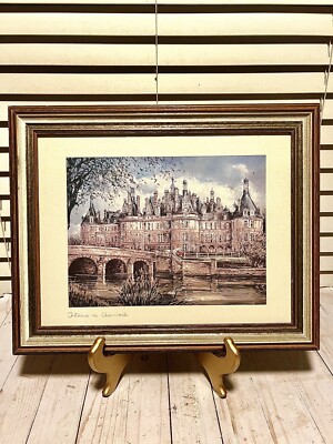 Vintage Alfred Brunet Signed and Framed  Chateau De Chambord  French Art Print