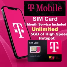 T-Mobile SIM Card Unlimited 5G/4G LTE Plan 5GB High speed hotspot - 30 Days