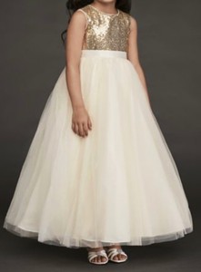 heart back sequin and tulle flower girl gown