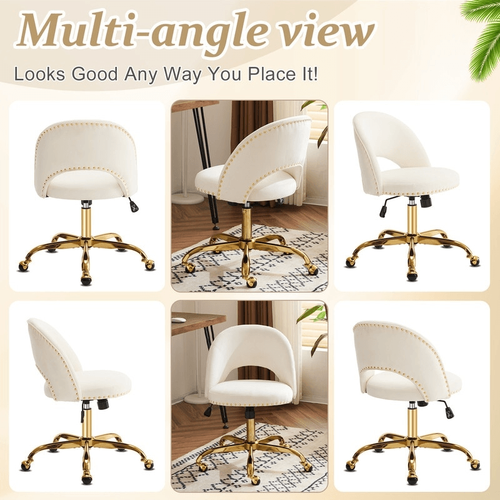 Modern Velvet Mid Back Gold Metal Adjustable Swivel Office Desk Computer Chair - Picture 67 of 81