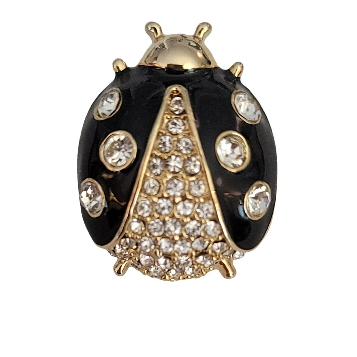 Ann Taylor Gold Tone Black Enamel Clear Rhinestone Ladybug Pin