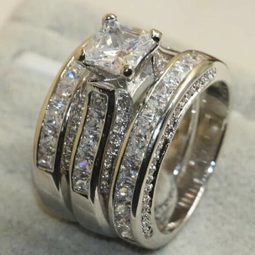 Women 925 Silver Filled Wedding Rings Cubic Zircon Engagement Jewelry Sz 6-10 - Picture 14 of 34
