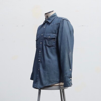 Vintage Dickies Pearl Snap Western Chambray Shirt Distressed Made 