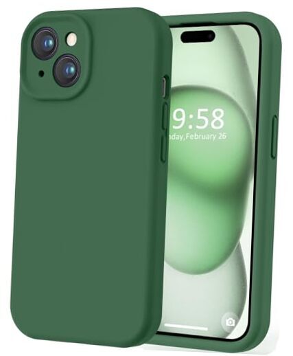 Compatible with iPhone 15 Case, [Smooth Silicone Full Coverage Camera] Green-image