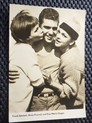 Autogrammkarte Schauspieler Frank Schöbel, Anna Prucnal & Eva-Maria Hagen 1965