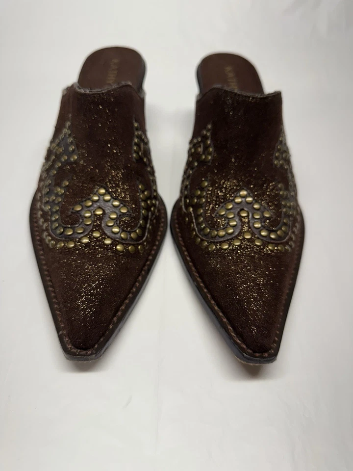 Botines de tela marrón Kathy Van Zeeland para mujer punta tacón bloque talla 8,5 M Foto 2 de 4