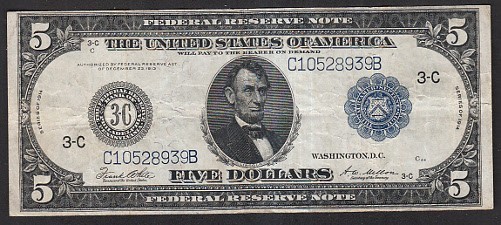 1914 $5 Federal Reserve Note "Philadelphia" FR855