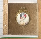 French Style 1800 Miniature Picture Red Hat Black Feathers Flower In Hair Signed — photo 5