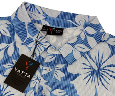 Yatta Golf Polo Mens L Kahakai Polu Blue Hawaiian Floral Performance NWT