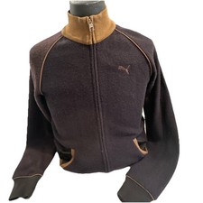 Vintage Style Puma 100% Wool Track Jacket Brown Tan Full Zip Raglan Mens M