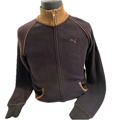 Vintage Style Puma 100% Wool Track Jacket Brown Tan Full Zip Raglan Mens M