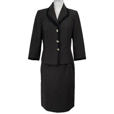 Kasper 2 Pc Skirt Suit Set Size 12 P Tan Black Polka Dot Business Church Office