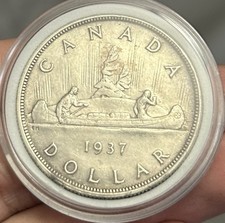Canadian Silver Dollar AU+ , 1937 *DHP* Rare Error!!