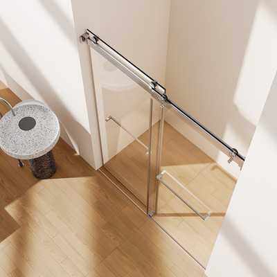 56-60Wx76H Double Sliding Shower Door, 10mm Glass, Reversible, Brushed Nickel