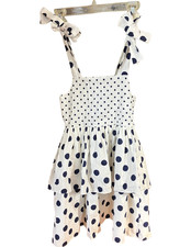 Oscar de la Renta Girl's White/Blue Polka Dot Tiered Dress Sz 8Y Made in USA