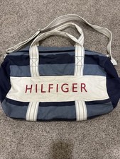 Tommy Hilfiger Duffle Bag Blue White Canvas Travel Gym Weekender VTG
