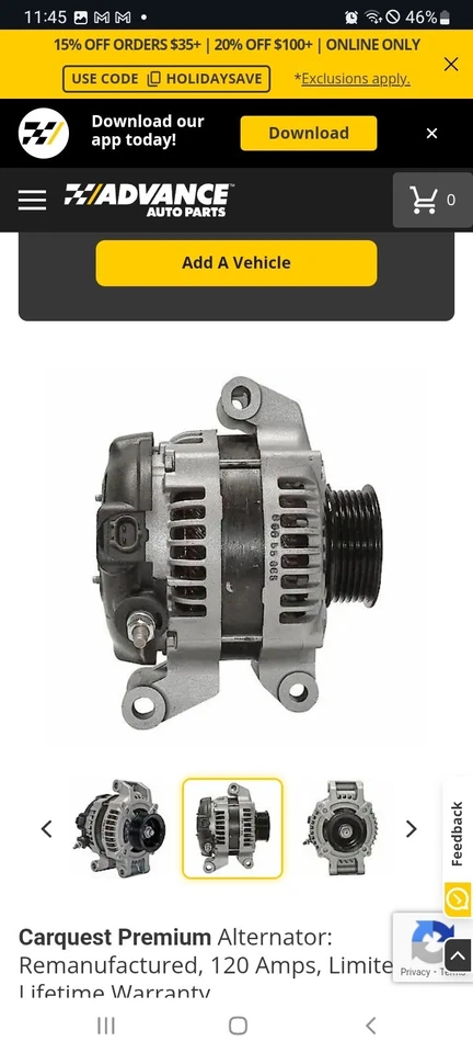 ALTERNADOR HYUNDAI KIA 12V 120Amp Remanufacturado Número de Pieza 11188A Reg $483 NUEVO Foto 2 de 4