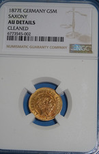 Sachsen Goldmünze 1877 E 5 Mark AU Det! Rarität! Preisvorschläge akzeptiert!