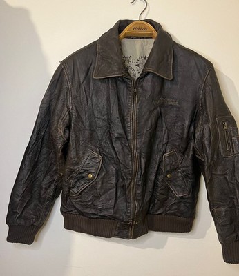 Vintage ARMA Leather Bomber Jacket Brown Distressed Mens Size 50 Genuine Leather