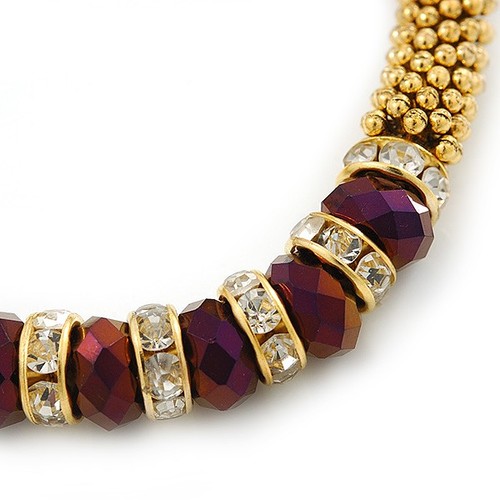 Gold Plated Snowflake Rings with Purple Crystal Beads Flex Bracelet - 17cm L - Picture 4 of 4