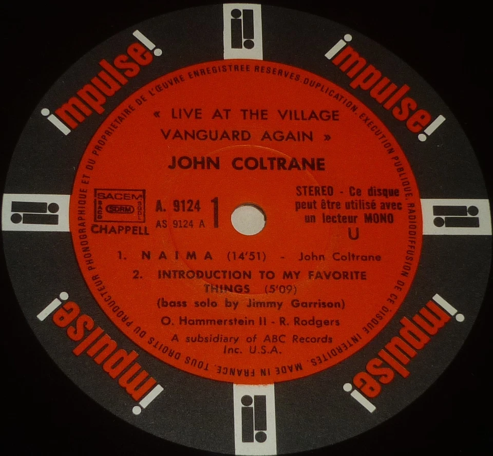 John Coltrane, "Live at the Village Vanguard again ! " Impulse US/Fr A 9124 EX+ - Photo 4/4
