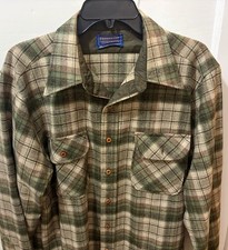 U-25 VTG Pendleton Board Shirt Wool Men's L Plaid Green/Brown 70's-80's USA