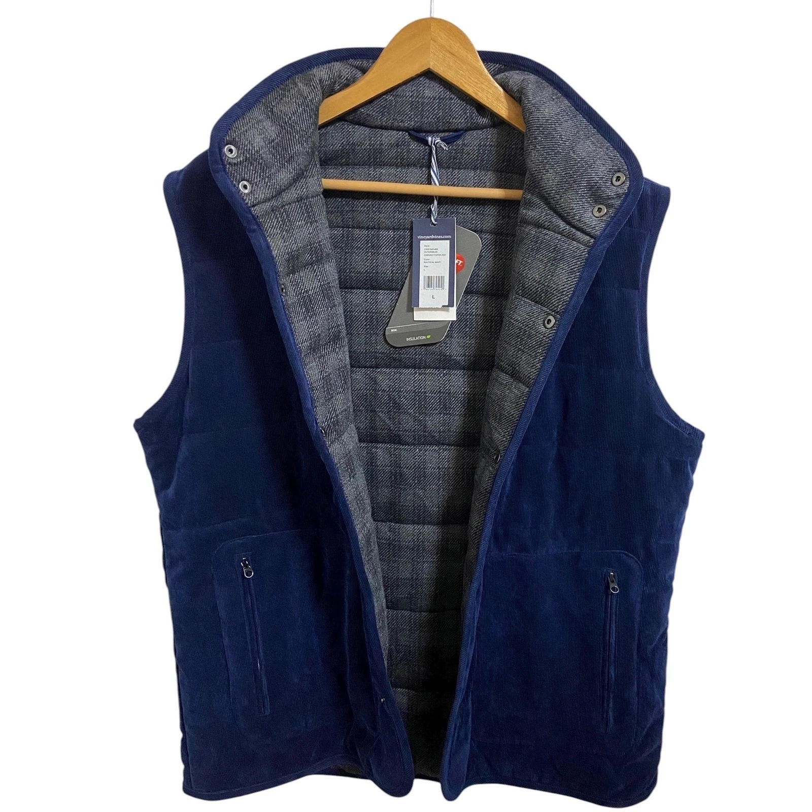 Vineyard Vines NWT Corduroy Puffer Vest Nautical Navy Blue Primaloft $228 Large
