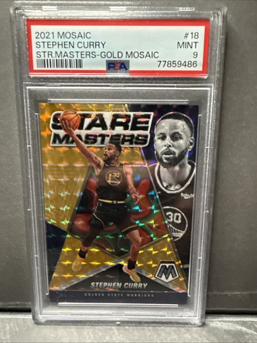 STEPHEN CURRY PSA 9 2021-22 PANINI MOSAIC #18 STARE MASTERS GOLD PRIZM 05/10