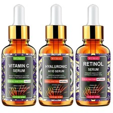 3 Pack Face Serum Set - Includes Vitamin C, Retinol Hyaluronic Acid - Firming,