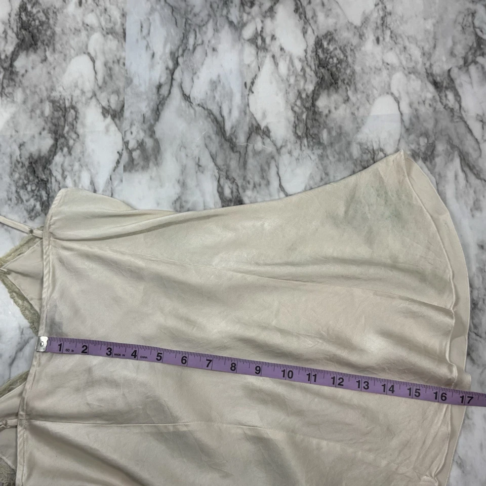 Y2K 2000s Cream Silk Babydoll Top Sz M Splatter Rhinestone Embellished Lace Trim - Image 4 of 4