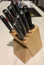 Amazon Basics Knife Block Set Stainless Steel Kitchen Knives Wood Block Complete