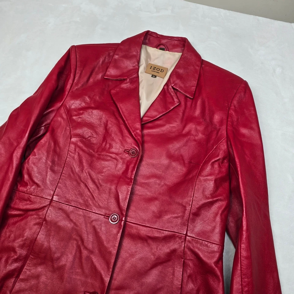 IZOD кожаное пальто женщин XL красный полная длина Blazer стиль редкая - Изображение 3 из 4