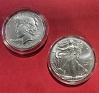 2023 Proof Silver Peace Dollar COA, Ungraded, also a 2017  Unc. Silver Eagle.