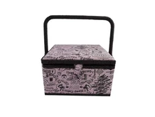 Medium Square Sewing Basket Box with Tray 9"x9"x5" with Sewing Notions Included