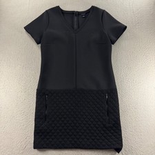 Ann Taylor Black Quilted Pocket V Neck Short Sleeve Sheath Dress Size S Business