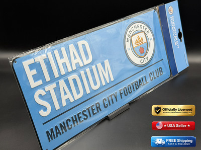 Manchester City FC - Etihad Stadium Embossed Metal Street Sign - 15.75'' X 7.25''