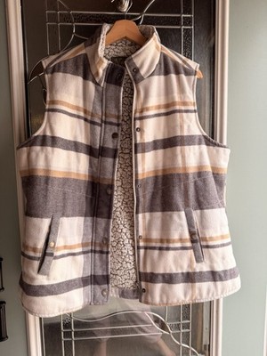 Natural Reflections Women's Plaid Faux Fur Lined Vest Gray Beige White XL