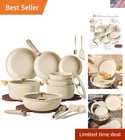 25PCS Ceramic Cookware Set, Pots and Pans set Non Stick, RV Kitchen Cooking S...