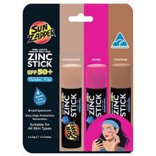Sun Zapper Zinc Oxide Sunscreen Stick   SPF 50 Tinted 3 Pk Light, Dark, Pink 