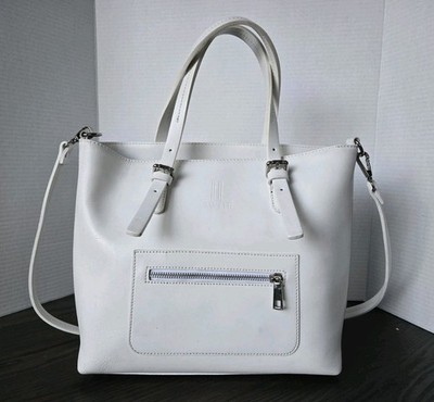 Lancetti White Italian Leather Double Handle Shoulder Strap Purse Handbag