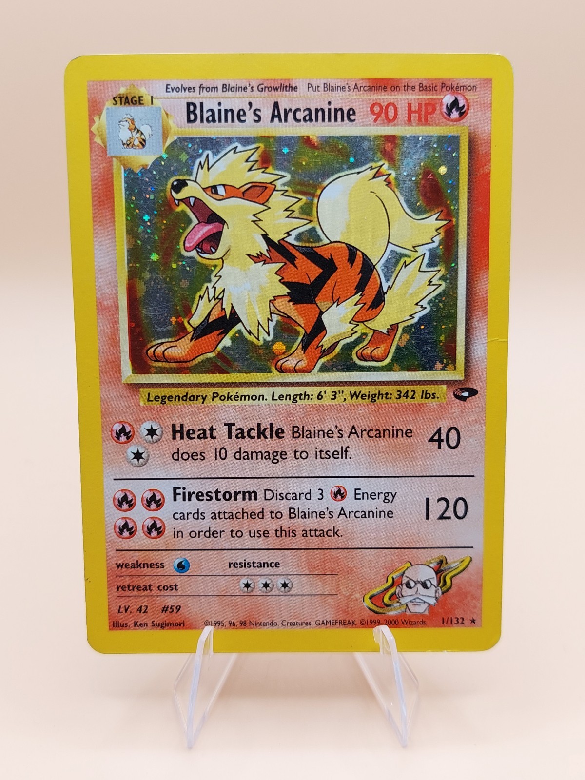 2000 Blaine's Arcanine Gym Challenge Holo Rare No. 1/132 Pokemon Card Crease