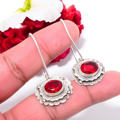 Red Garnet Handmade 925 Sterling Silver Earring 1.56 Sku1, Christmas Gift