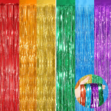 Rainbow Metallic Tinsel Foil Fringe Curtains, 2 Pack 3.3X8.3 Feet Party Streamer