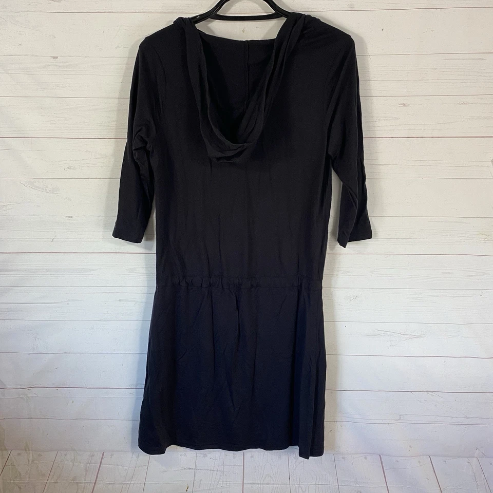 Ibex Womens Hooded Merino Wool Dress Sz Large Black 3/4 Sleeve Cowl Neck - Image 3 of 4